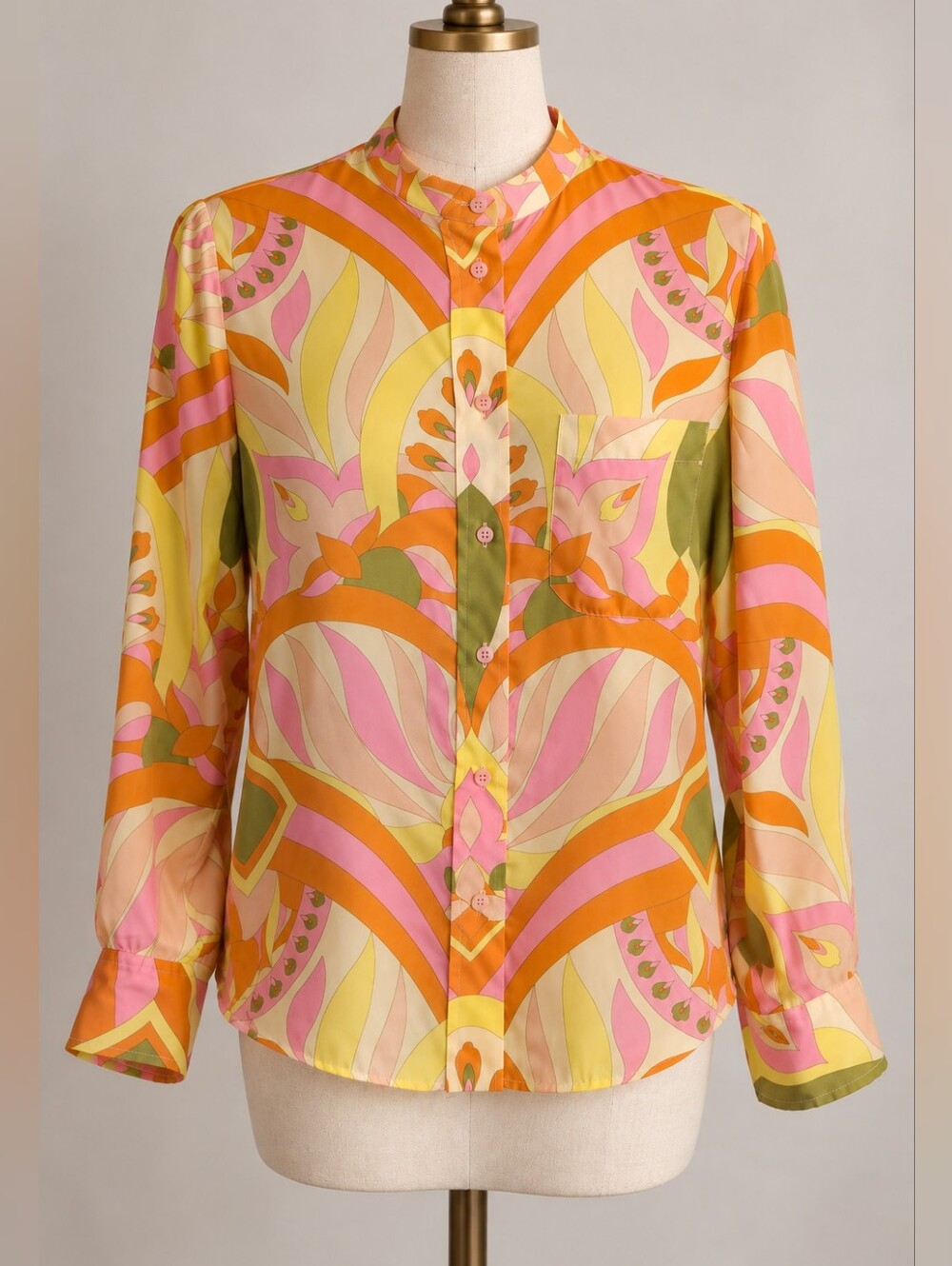 ZARA Retro Psychedelic Floral Print Button-Up Blouse Size M